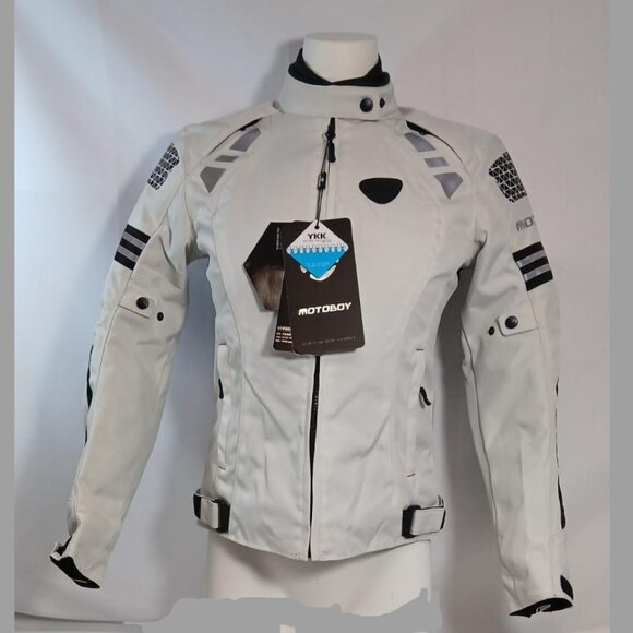 White MOTOGIRL JACKET by MOTOBOY Women's Sz 4 SMALL Blk Zip Motorcycle Messenger - Picture 2 of 11